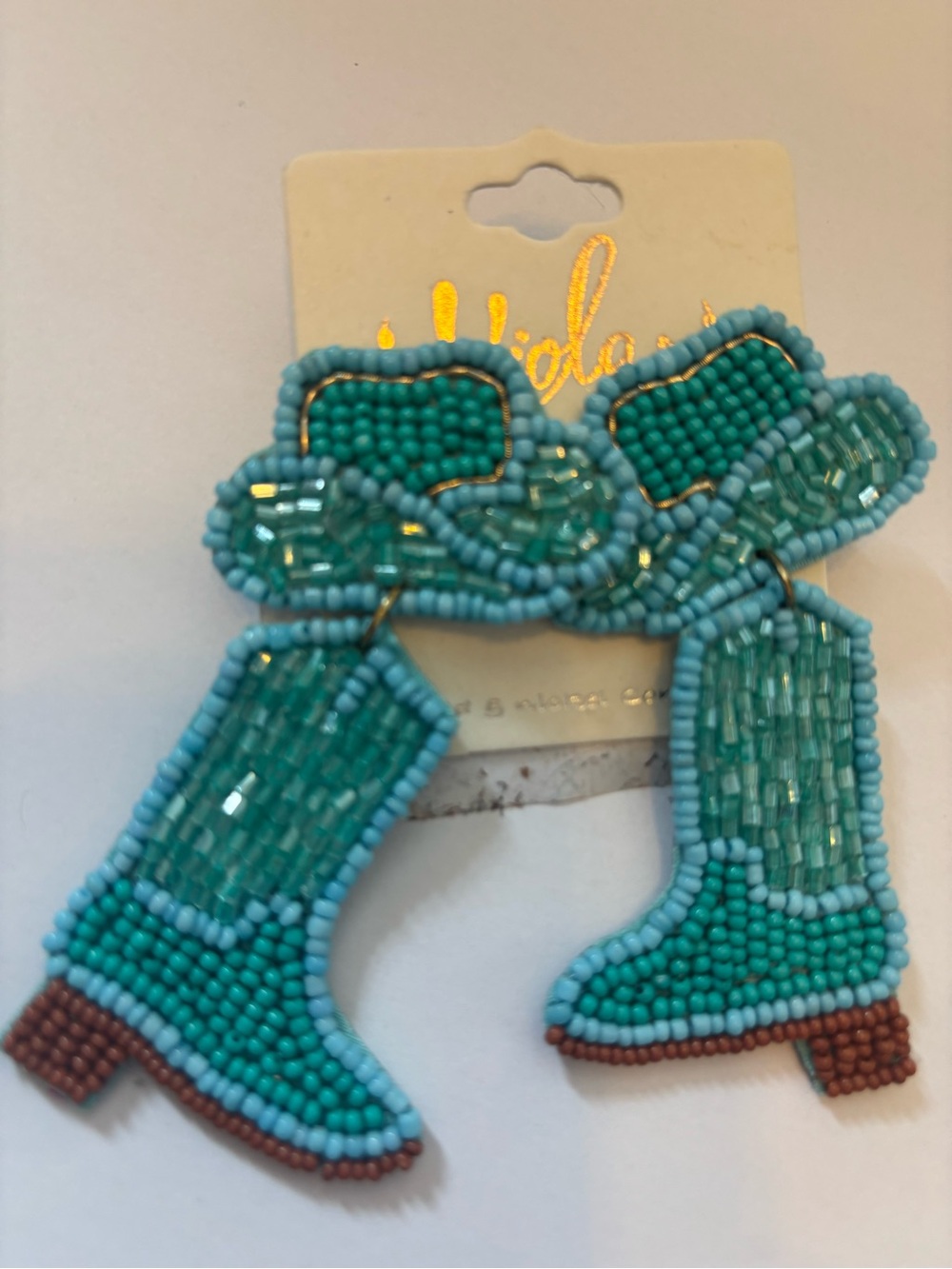Handcrafted Beaded Turquoise Cowboy Boot Earrings - Unbranded